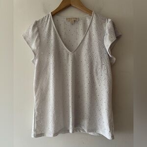 Michael Kors White Eyelet V Neck Blouse Flutter Ruffle Sleeve